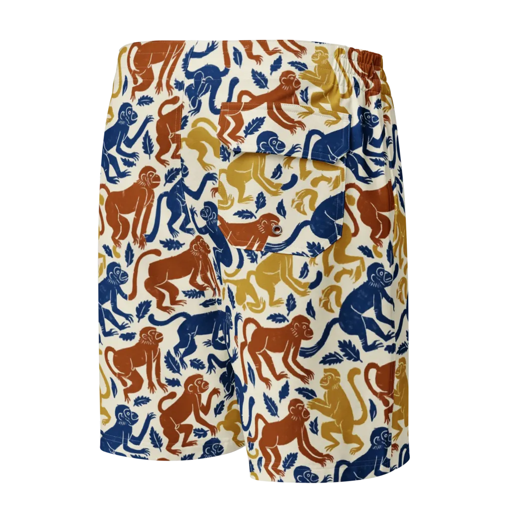 Indigo Monkey Garden on Men's Board Shorts — Back
