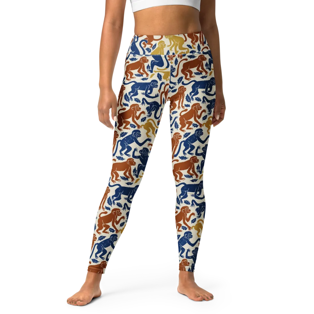 Indigo Monkey Garden on Yoga Leggings — Front