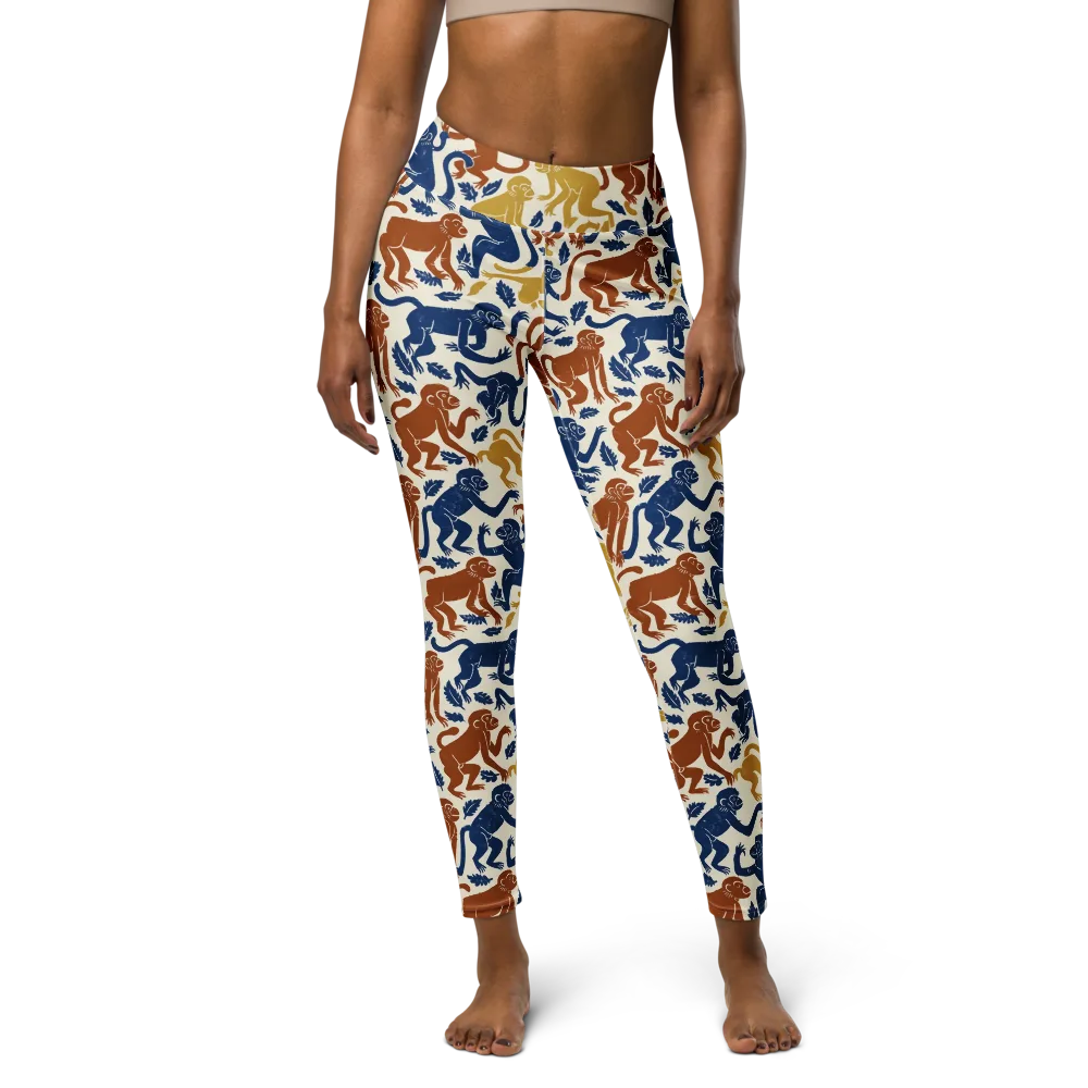 Indigo Monkey Garden on Yoga Leggings — Front