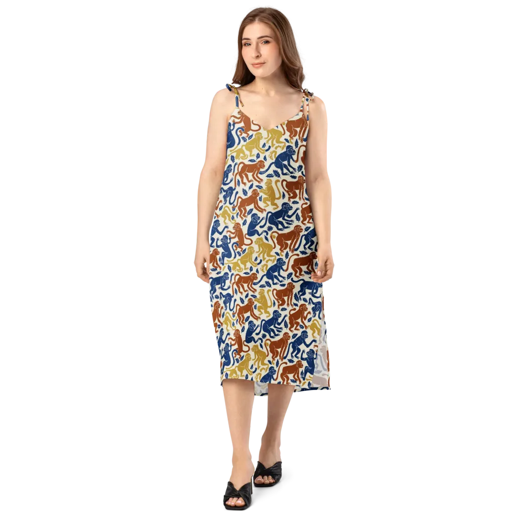 Indigo Monkey Garden on Slip Dress — Front
