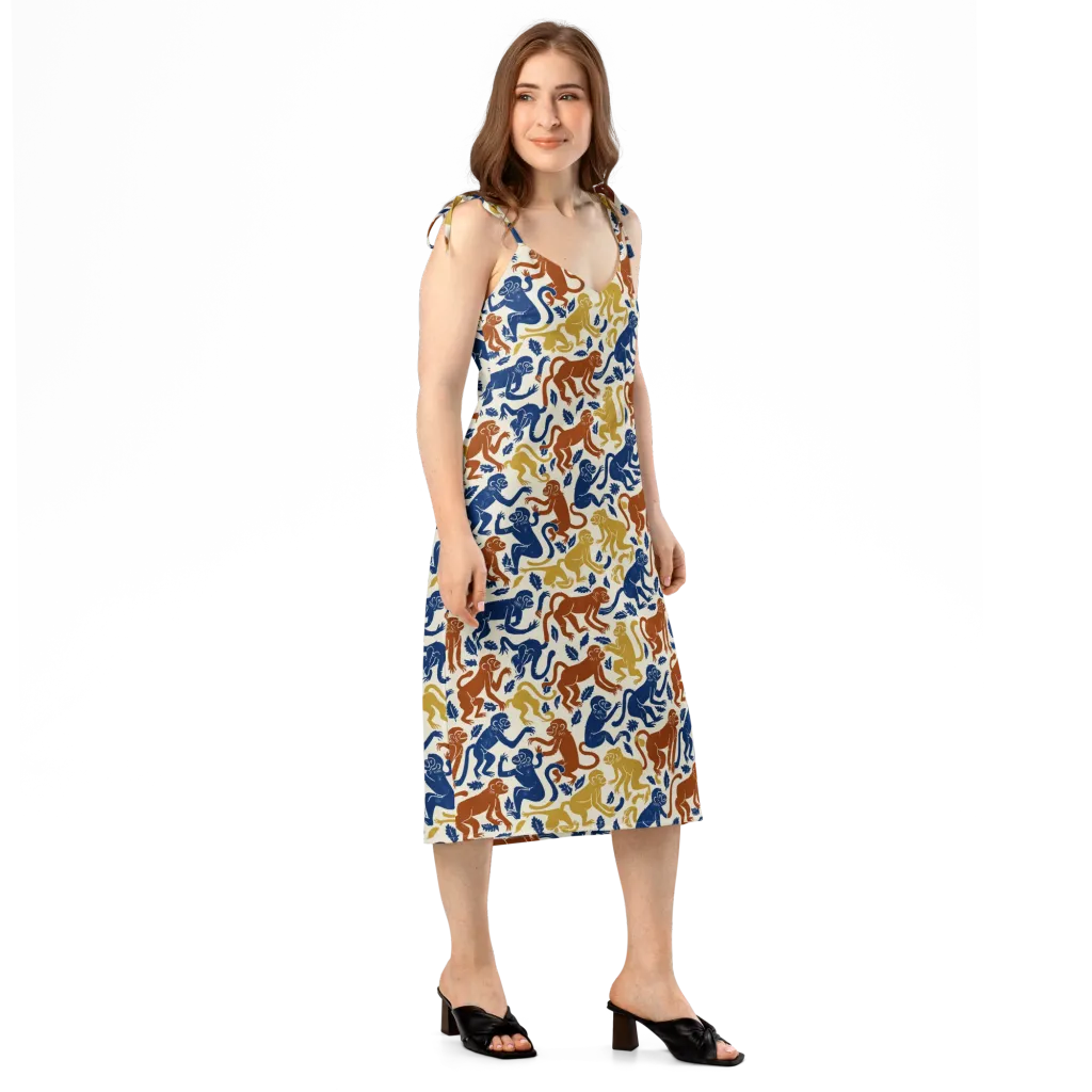 Indigo Monkey Garden on Slip Dress — Right Front