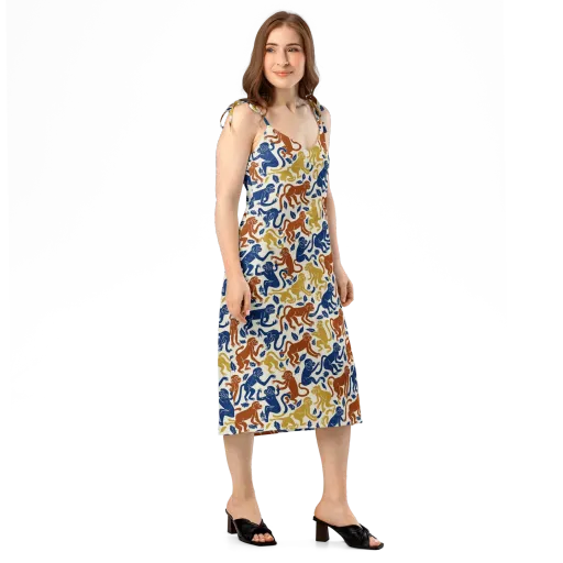 Indigo Monkey Garden on a Slip Dress