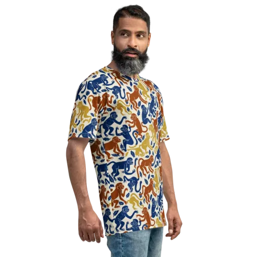 Indigo Monkey Garden on a Men's Crew Neck T-Shirt