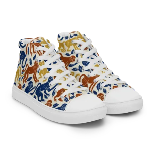 Indigo Monkey Garden on a Men's High Top Canvas Shoes