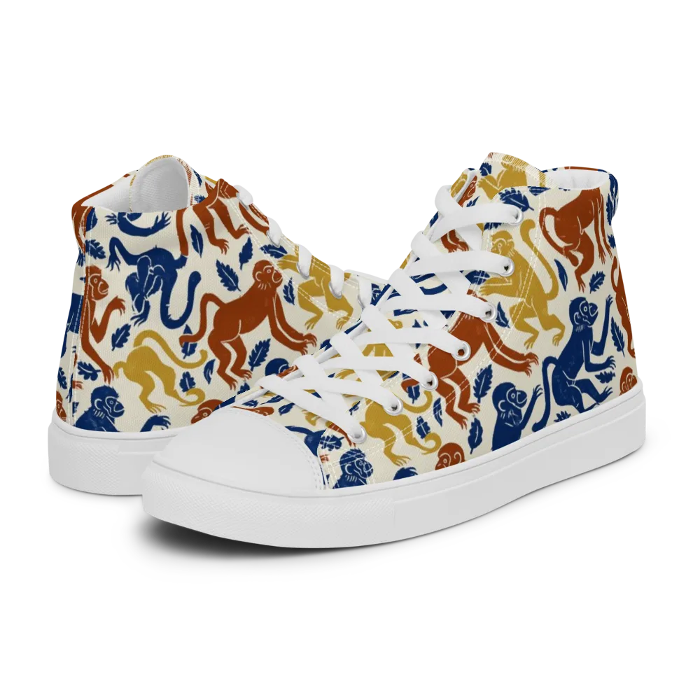 Indigo Monkey Garden on Men's High Top Canvas Shoes — Left