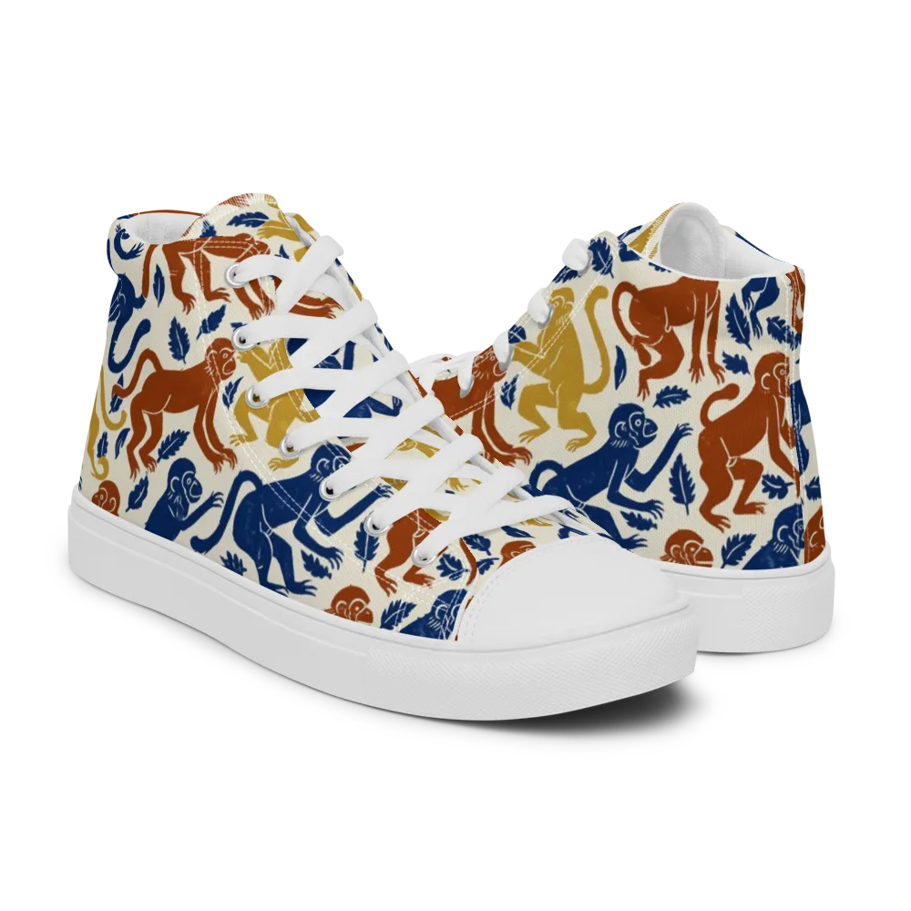 Indigo Monkey Garden on Men's High Top Canvas Shoes — Right