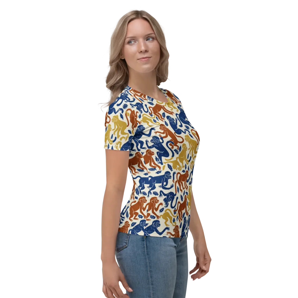 Indigo Monkey Garden on Women's Crew Neck T-Shirt — Right