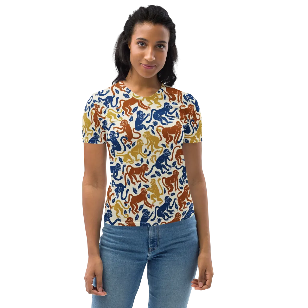 Indigo Monkey Garden on Women's Crew Neck T-Shirt — Front