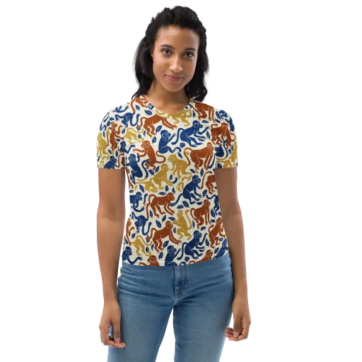 Indigo Monkey Garden on a Women's Crew Neck T-Shirt