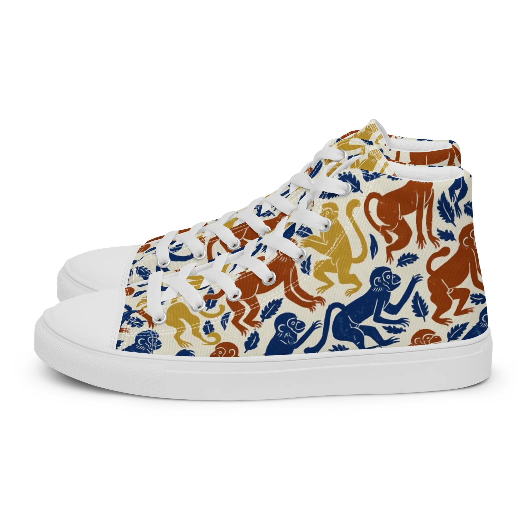 Indigo Monkey Garden on Women's High Top Canvas Shoes — Left