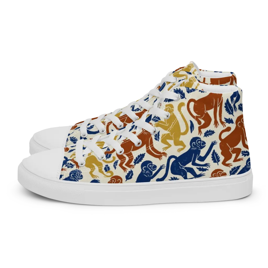 Indigo Monkey Garden on Women's High Top Canvas Shoes — Left