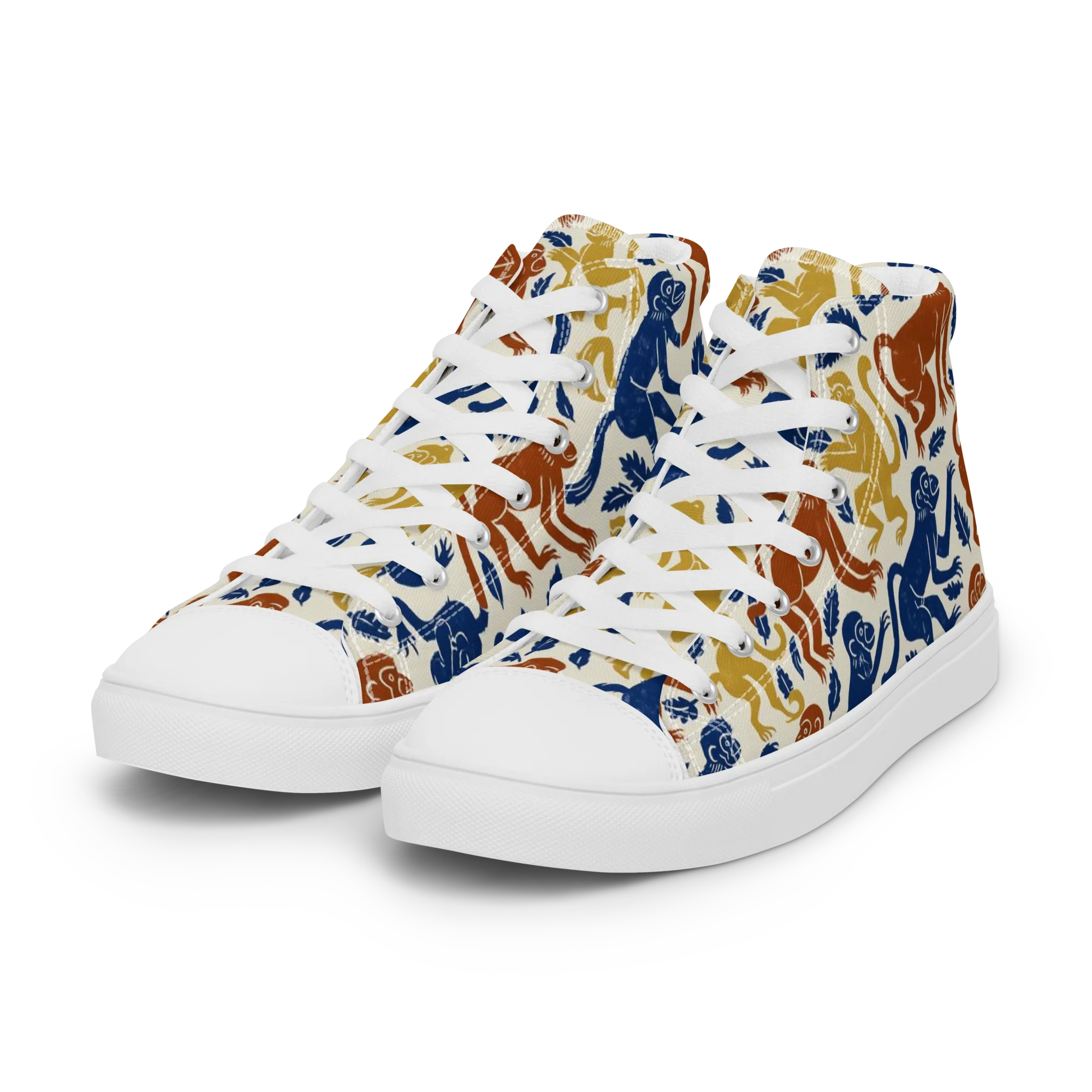 Indigo Monkey Garden on Women's High Top Canvas Shoes — Left Front