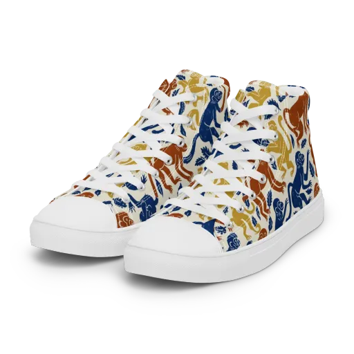 Indigo Monkey Garden on a Women's High Top Canvas Shoes