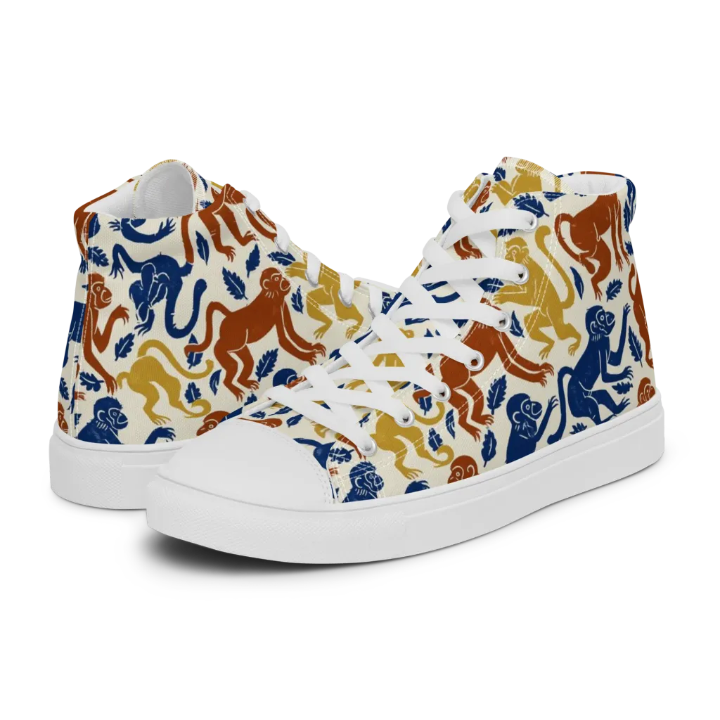 Indigo Monkey Garden on Women's High Top Canvas Shoes — Left