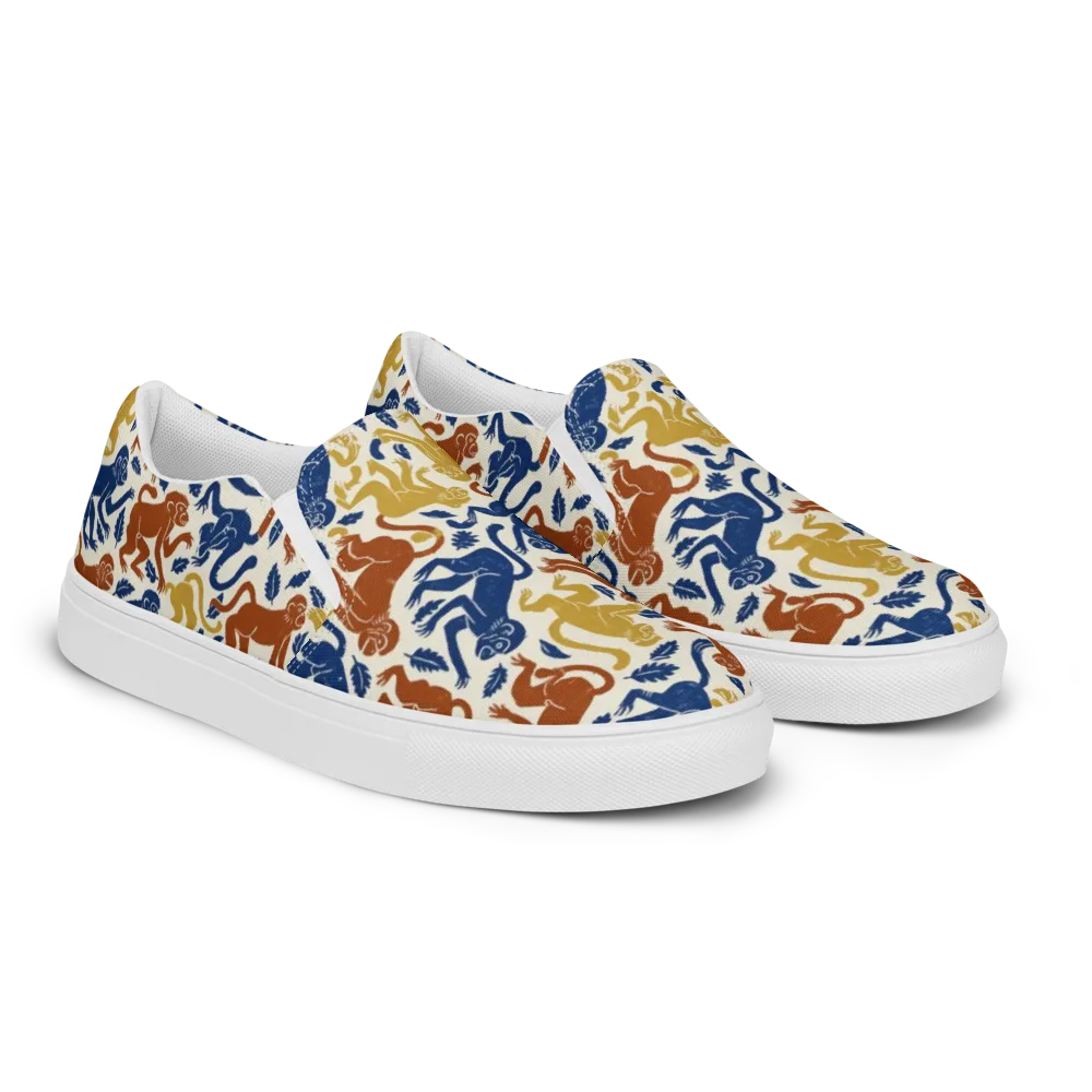 Indigo Monkey Garden on Men's Slip-On Canvas Shoes — Right Front