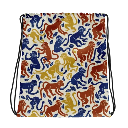 Indigo Monkey Garden on a Drawstring Bag