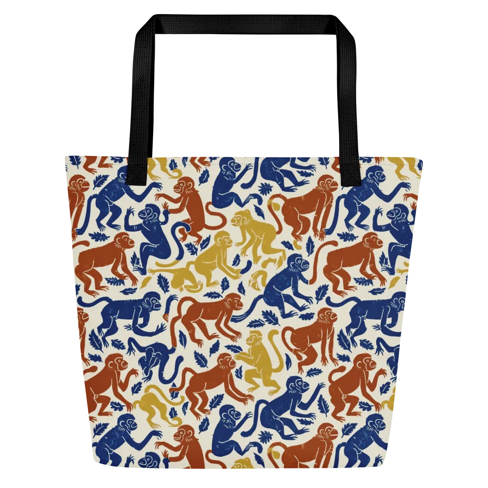 Indigo Monkey Garden on Large Tote Bag W/ Pocket — Front