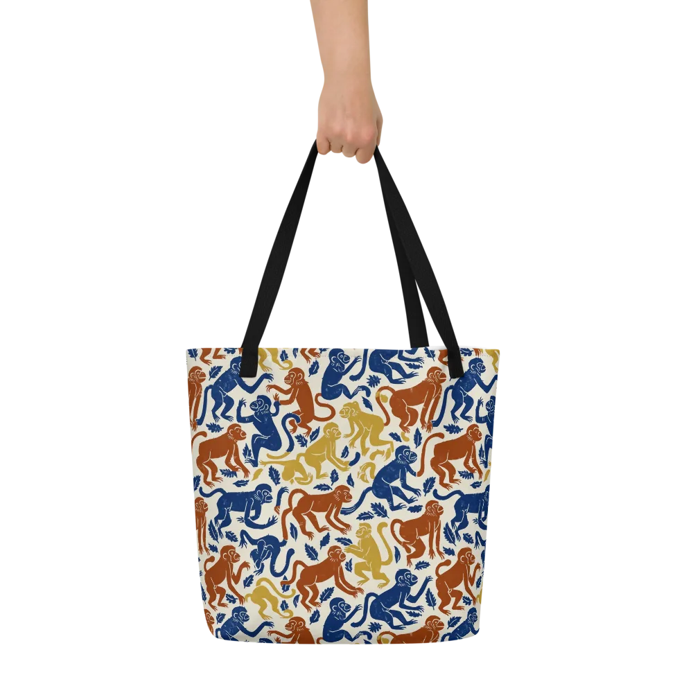 Indigo Monkey Garden on Large Tote Bag W/ Pocket — Front