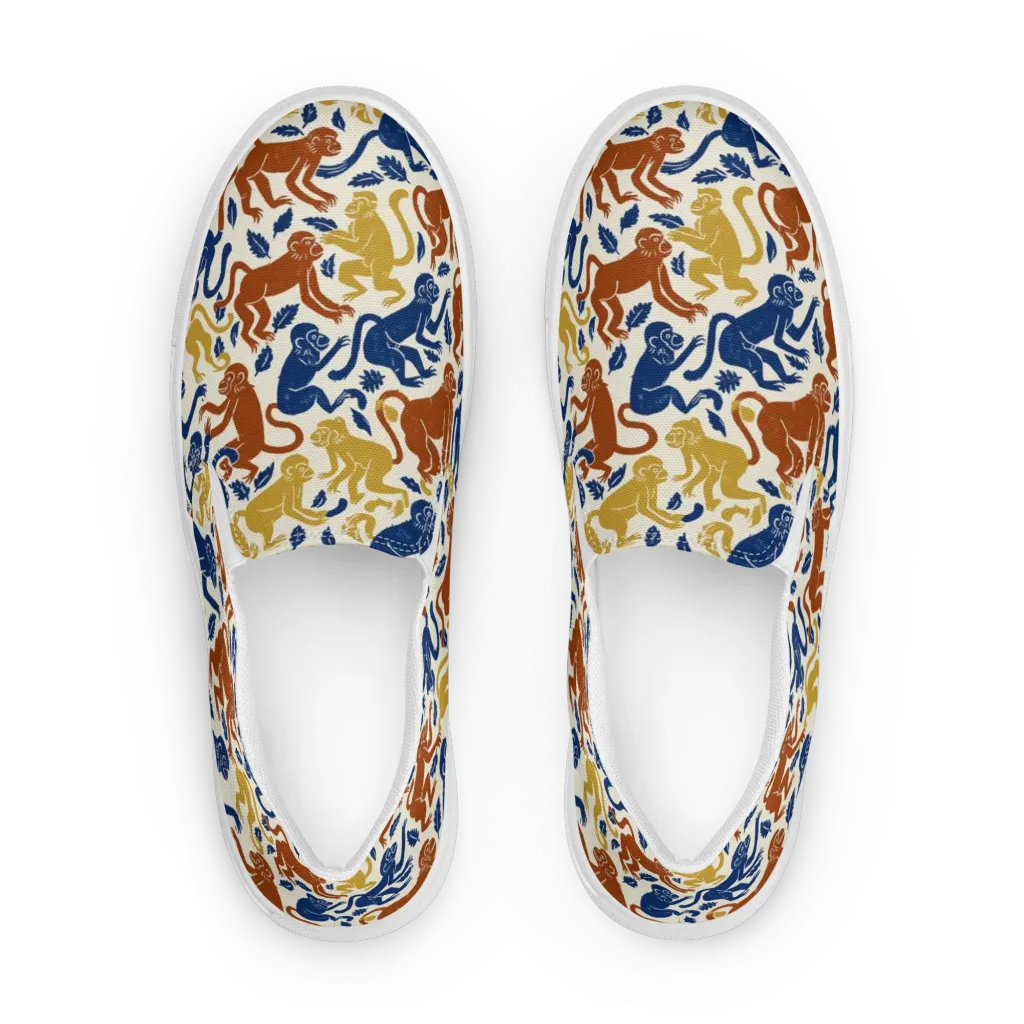 Indigo Monkey Garden on Women's Slip-On Canvas Shoes — Front