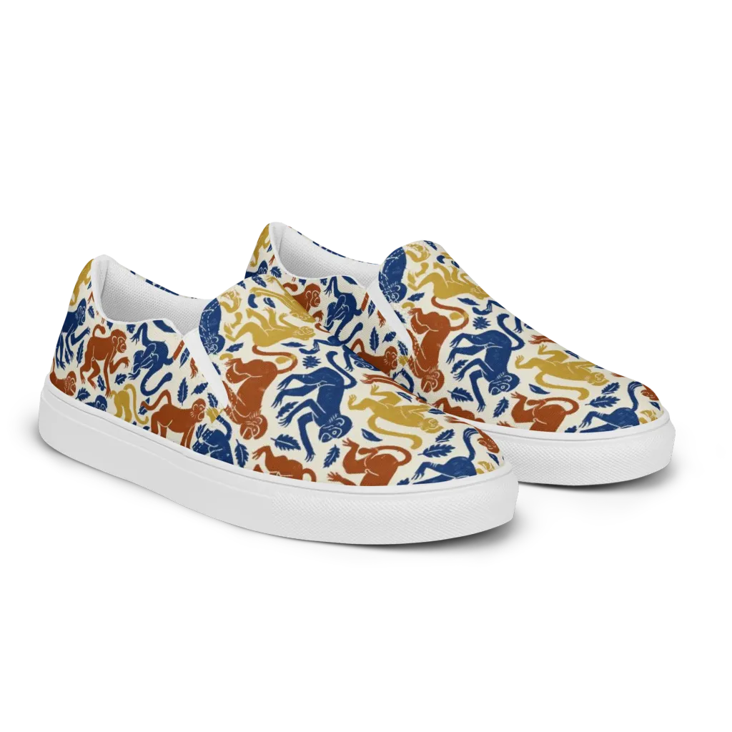 Indigo Monkey Garden on Women's Slip-On Canvas Shoes — Right Front