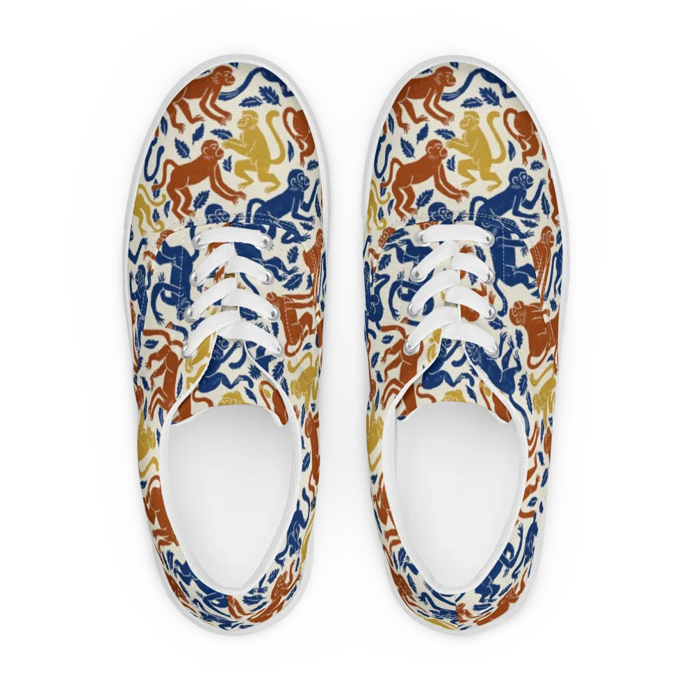 Indigo Monkey Garden on Men's Lace-Up Canvas Shoes — Front