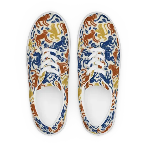 Indigo Monkey Garden on a Men's Lace-Up Canvas Shoes