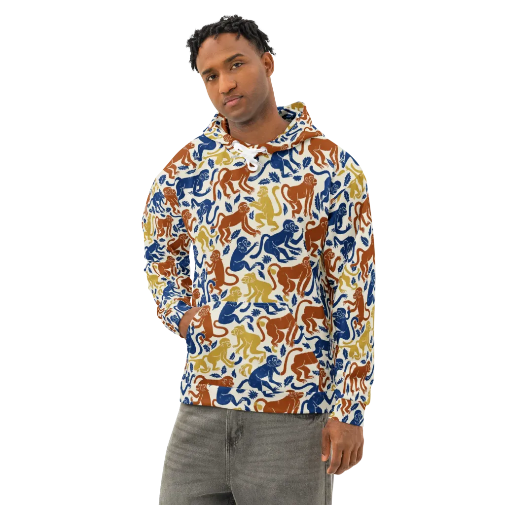 Indigo Monkey Garden on Cotton Hoodie — Left Front