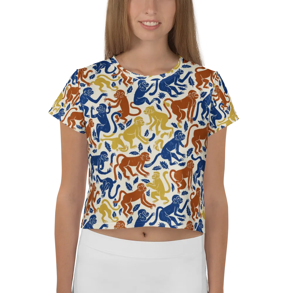 Indigo Monkey Garden on Crop Tee — Front