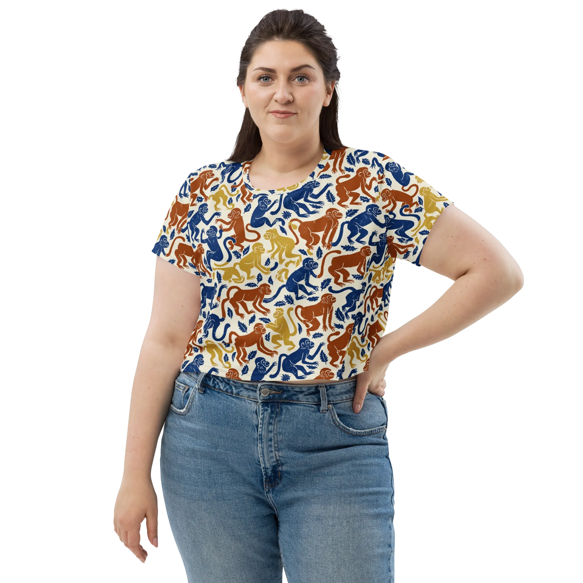 Indigo Monkey Garden on Crop Tee — Front