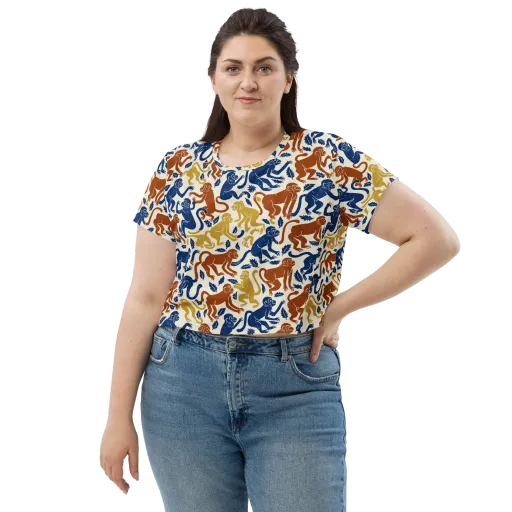Indigo Monkey Garden on a Crop Tee