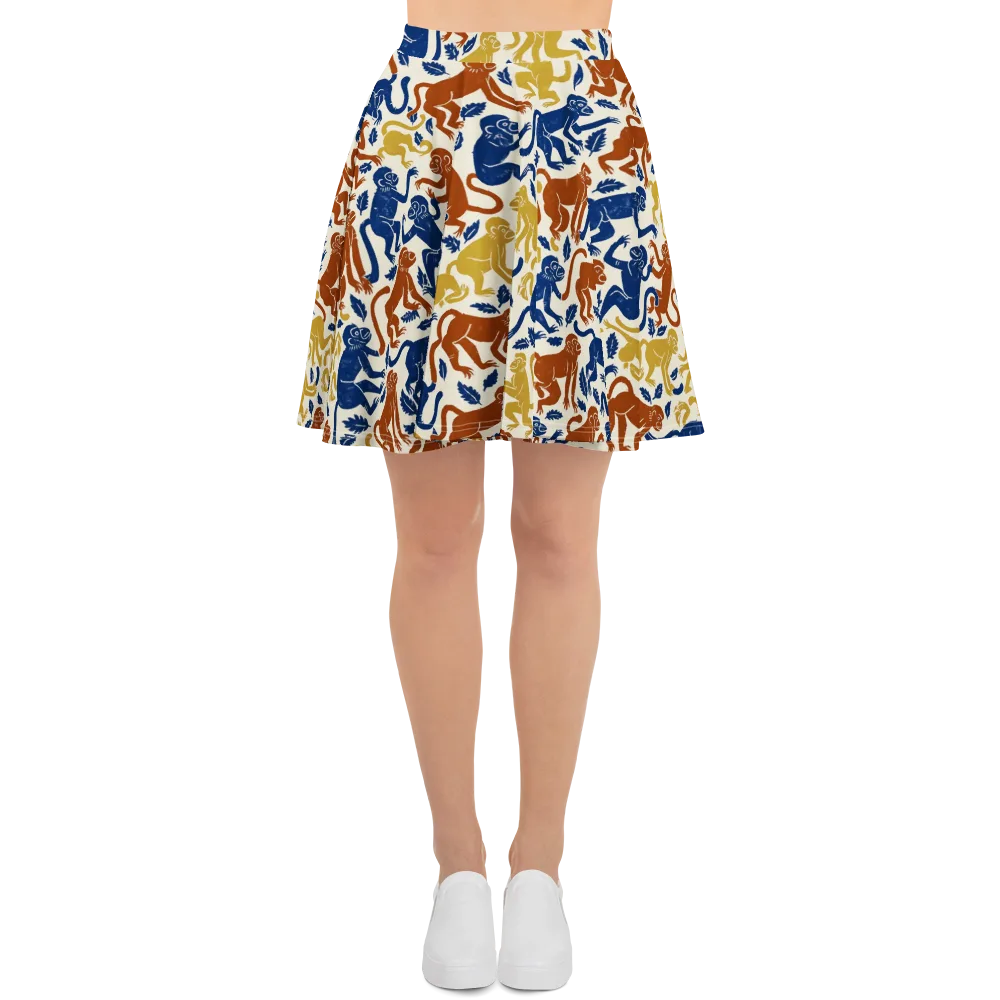 Indigo Monkey Garden on Skater Skirt — Front