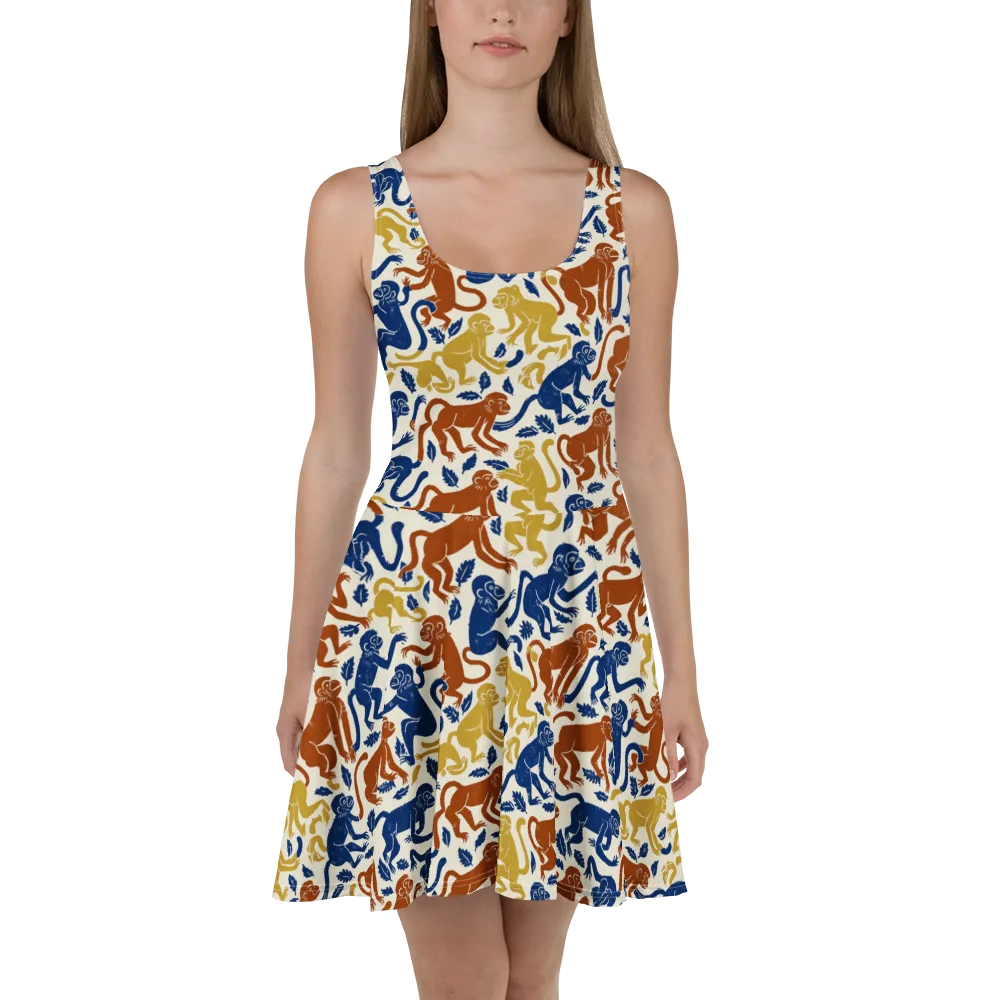 Indigo Monkey Garden on Skater Dress — Front