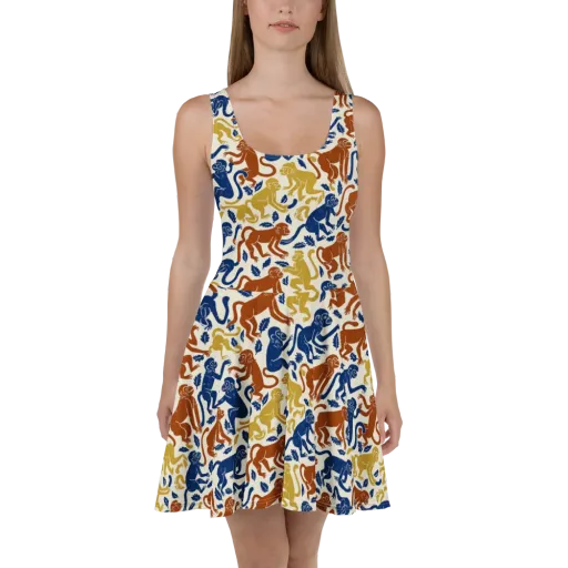 Indigo Monkey Garden on a Skater Dress