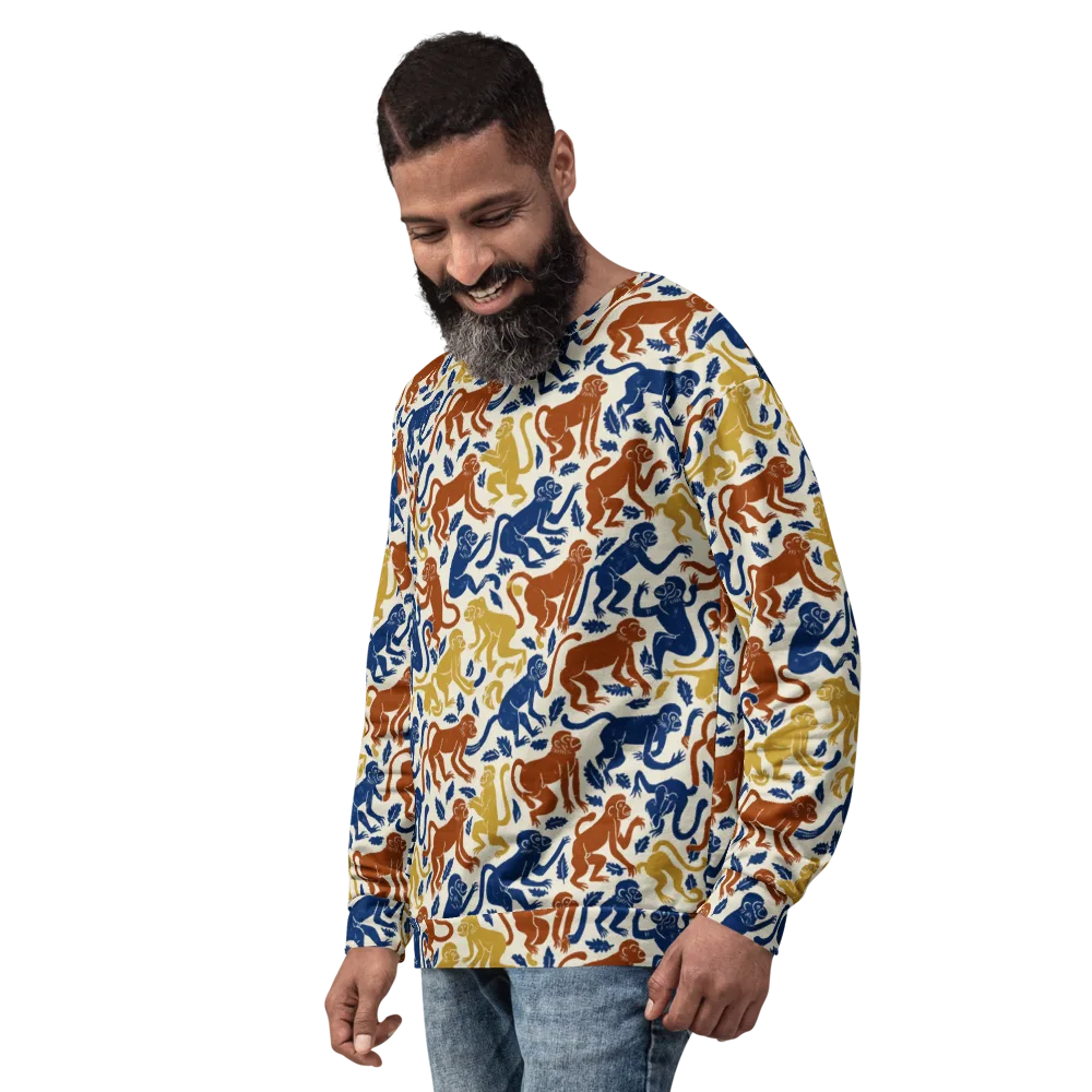 Indigo Monkey Garden on Sweatshirt — Left Front