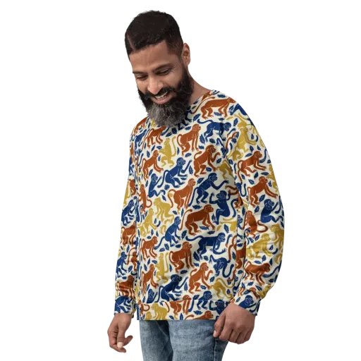 Indigo Monkey Garden on a Sweatshirt
