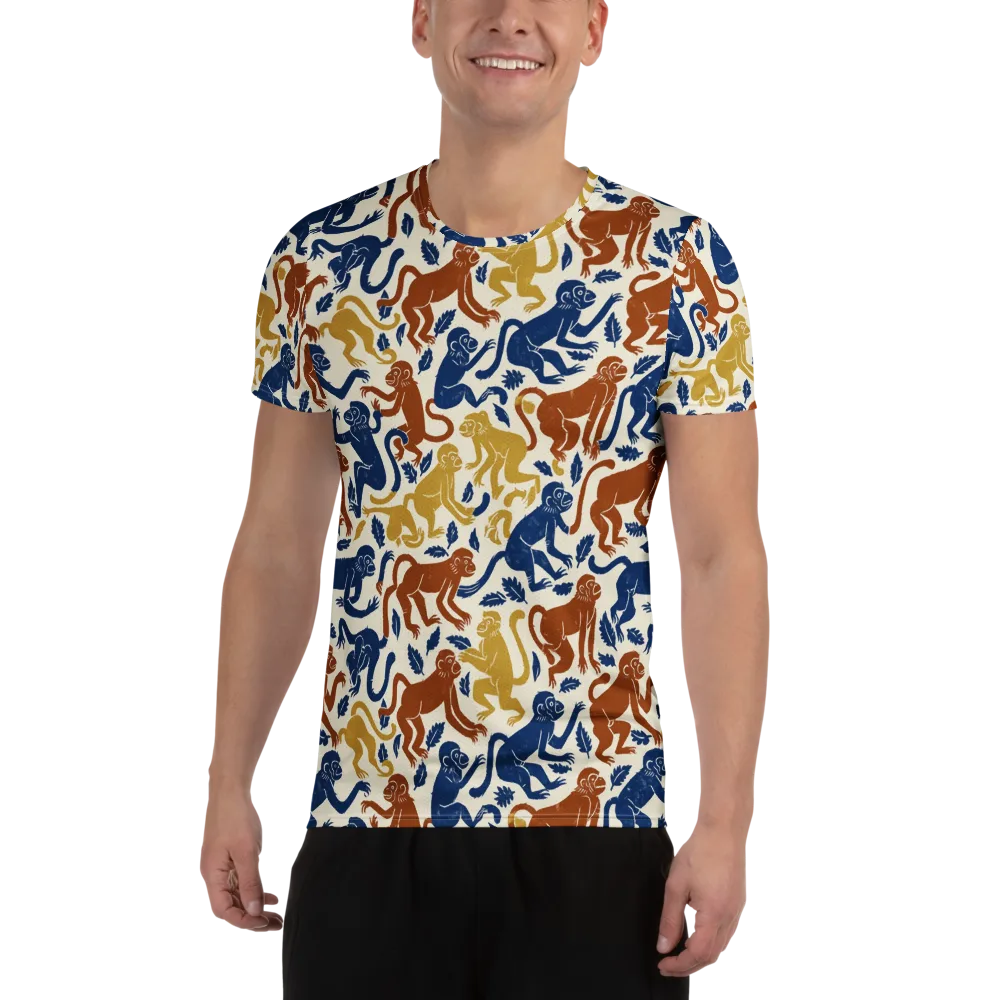 Indigo Monkey Garden on Men's Athletic T-Shirt — Front