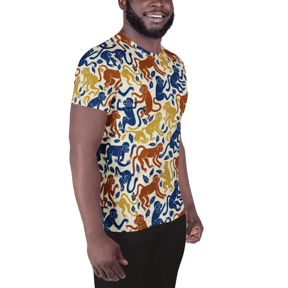 Indigo Monkey Garden on Men's Athletic T-Shirt — Right
