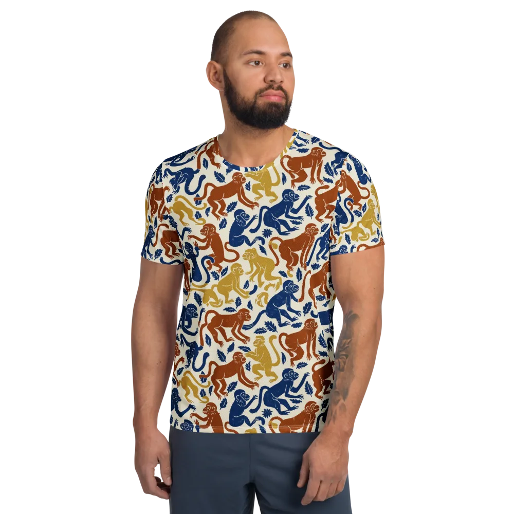 Indigo Monkey Garden on Men's Athletic T-Shirt — Front