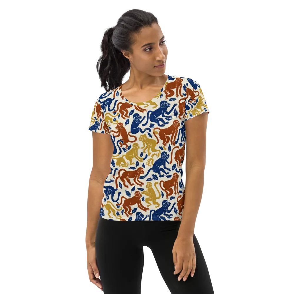 Indigo Monkey Garden on Women's Athletic T-Shirt — Front