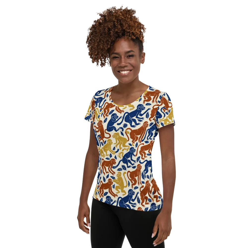 Indigo Monkey Garden on Women's Athletic T-Shirt — Left