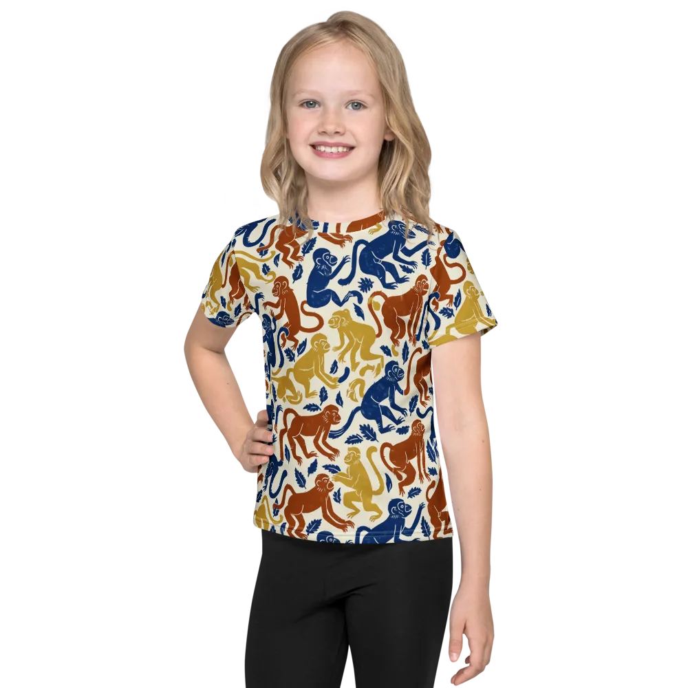 Indigo Monkey Garden on Kids Crew Neck T-Shirt — Front