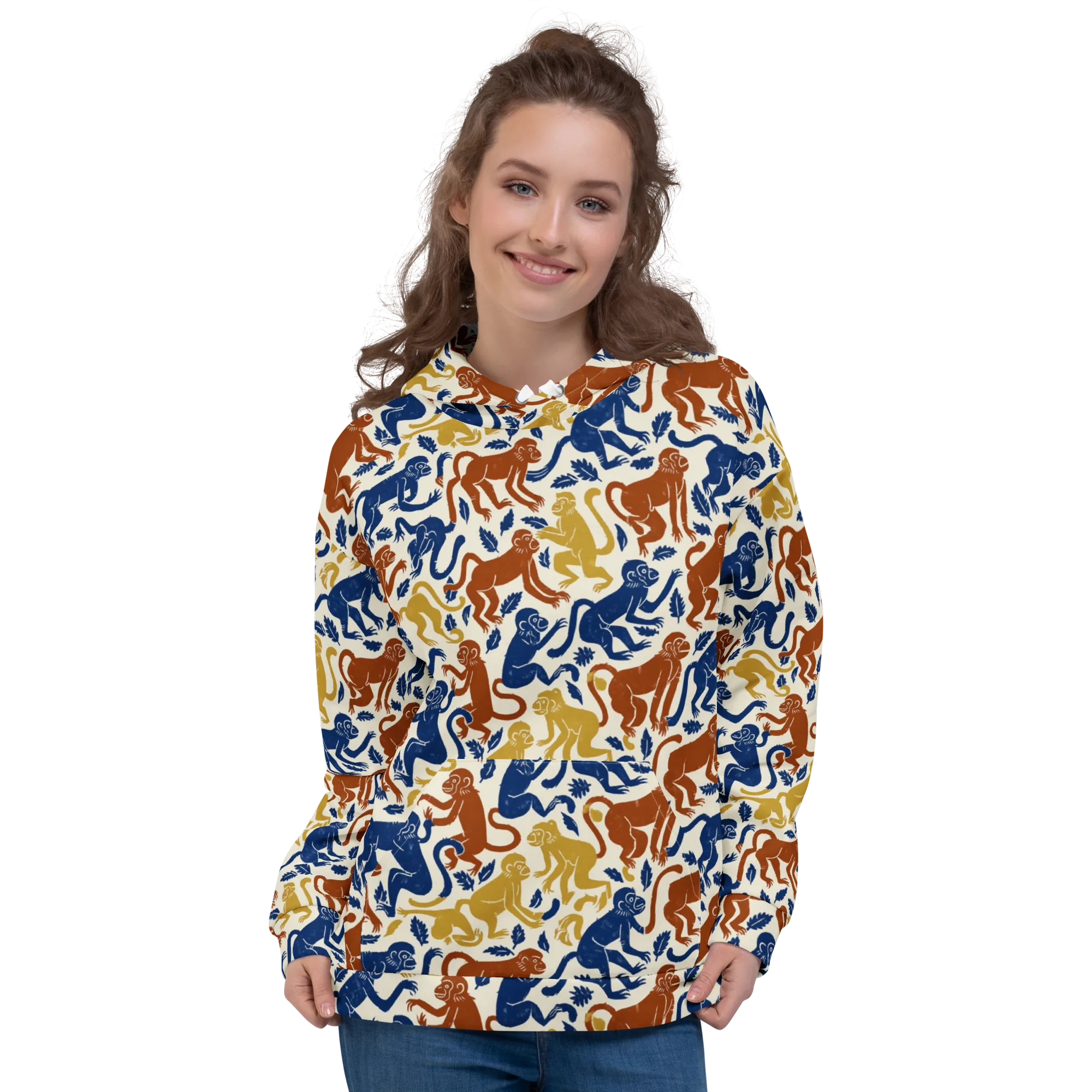 Indigo Monkey Garden on Hoodie — Front