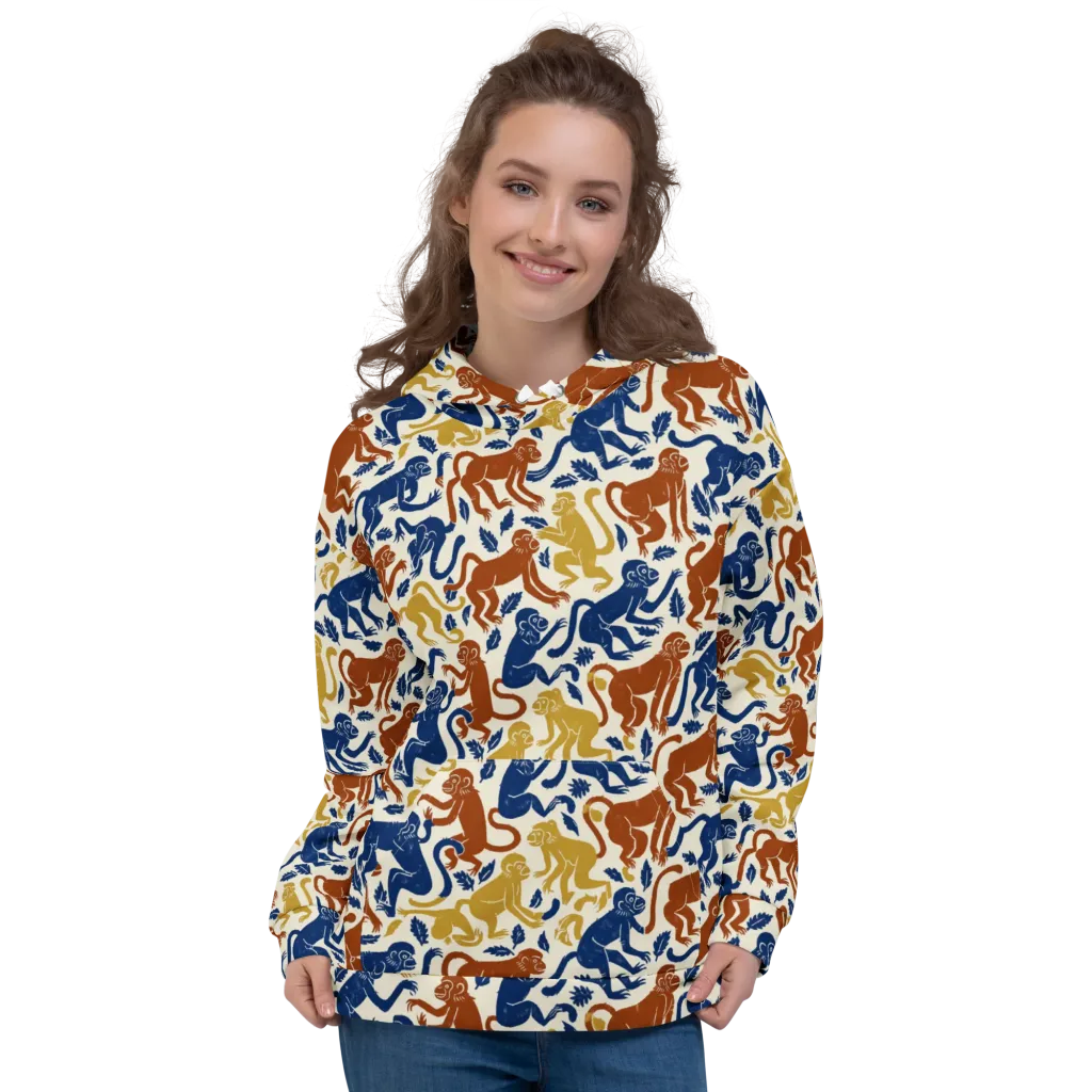 Indigo Monkey Garden on Hoodie — Front
