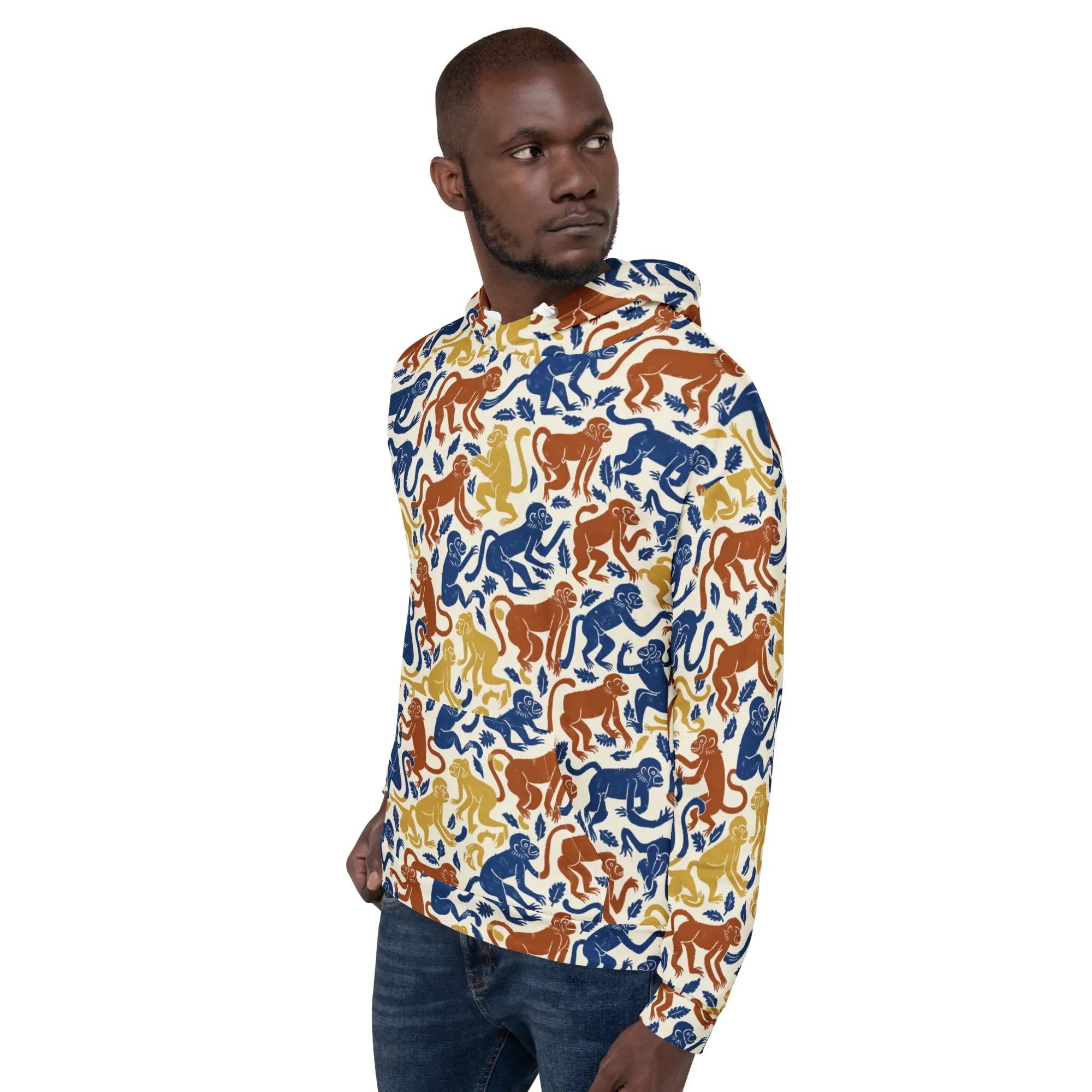 Indigo Monkey Garden on Hoodie — Left