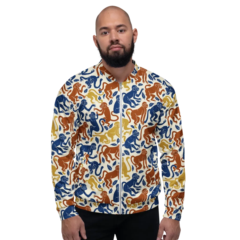 Indigo Monkey Garden on Bomber Jacket — Front