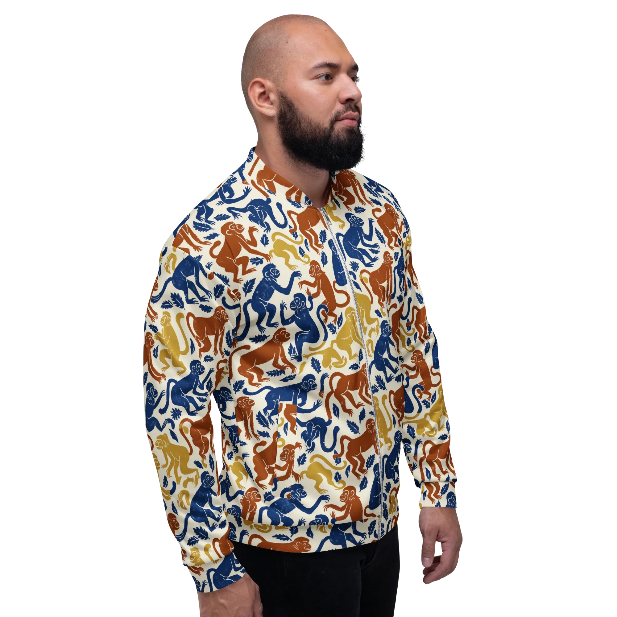 Indigo Monkey Garden on Bomber Jacket — Right