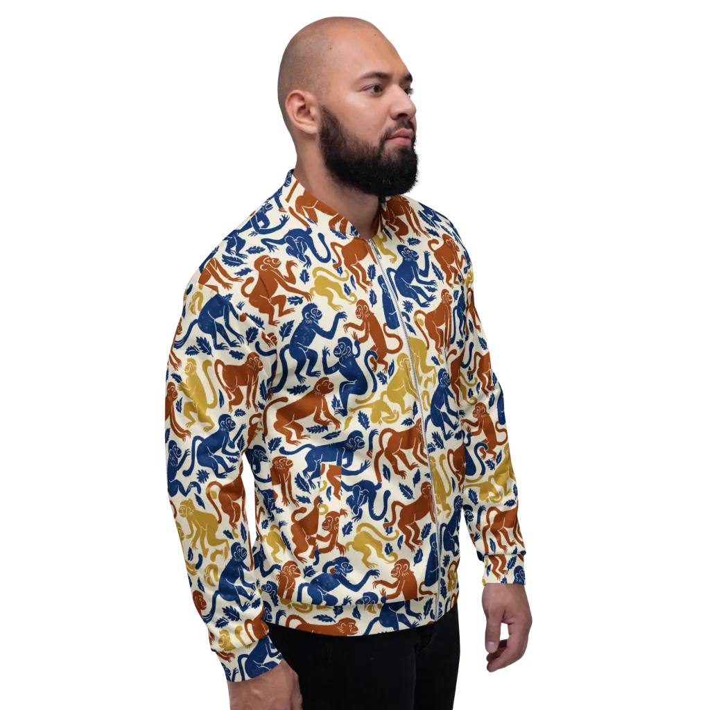 Indigo Monkey Garden on Bomber Jacket — Right