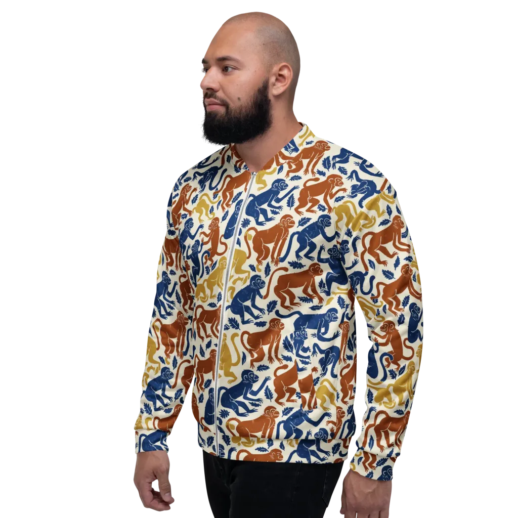 Indigo Monkey Garden on Bomber Jacket — Left