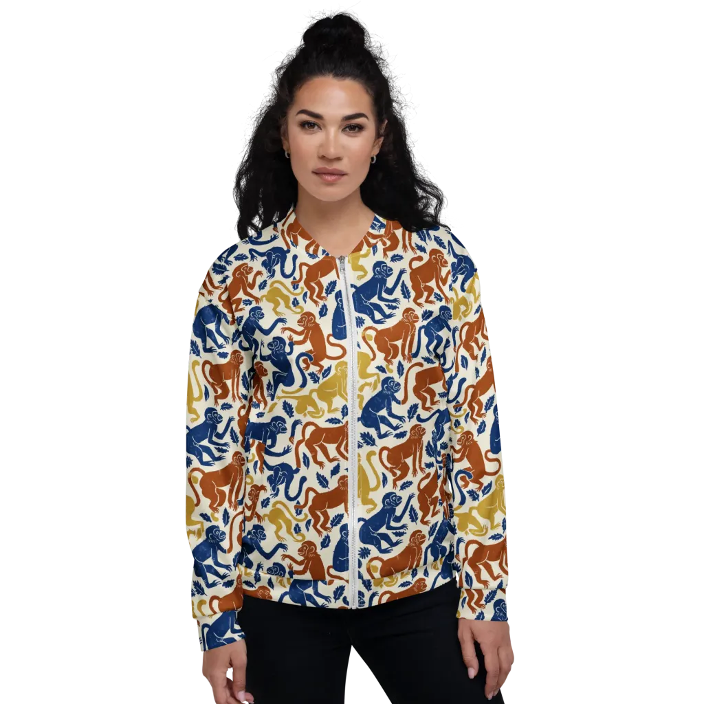 Indigo Monkey Garden on Bomber Jacket — Front