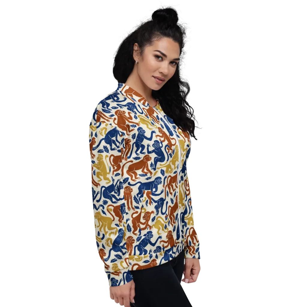 Indigo Monkey Garden on Bomber Jacket — Right